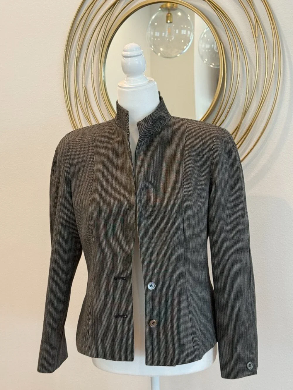 Classic Vintage Christian Dior Blazer Jacket Black & White Woven Size 8 Mint